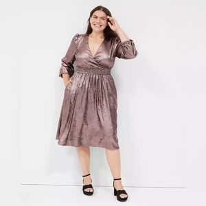 ***Lane Bryant Sleeve Rose Metallic Midi Dress size 14/16***